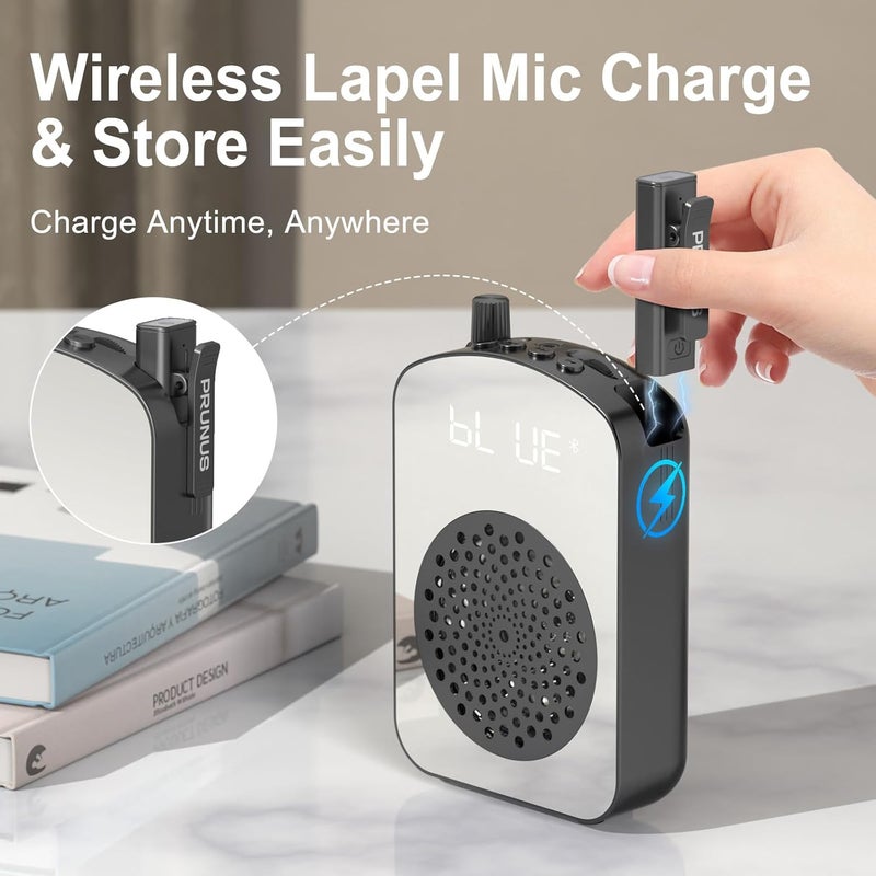 PRUNUS A10 Voice Amplifier Wireless with Lavalier Microphone Charging &Storage,Portable Voice Amplifier with Laple Mic Speaker,Mini Voice Amplifier for Classroom,Speech,Training Outdoor (Black) - Image 3